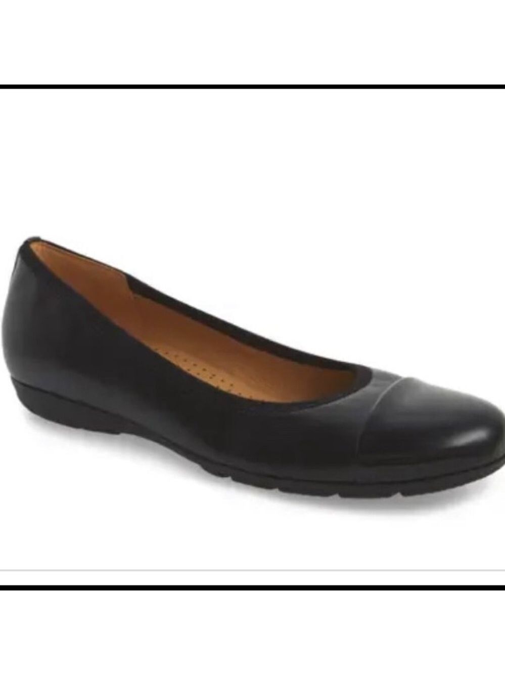 GABOR Black Flats. Ultra comfortable with slight heel, patent toe.